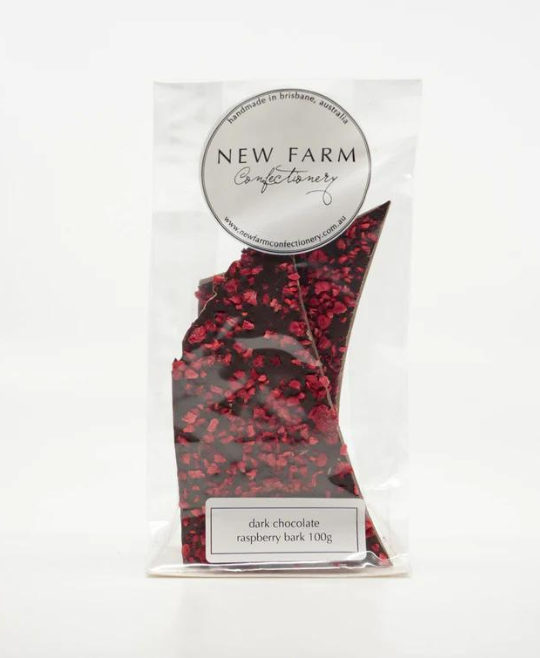 New Farm Confectionery | Dark Chocolate + Raspberry Bark